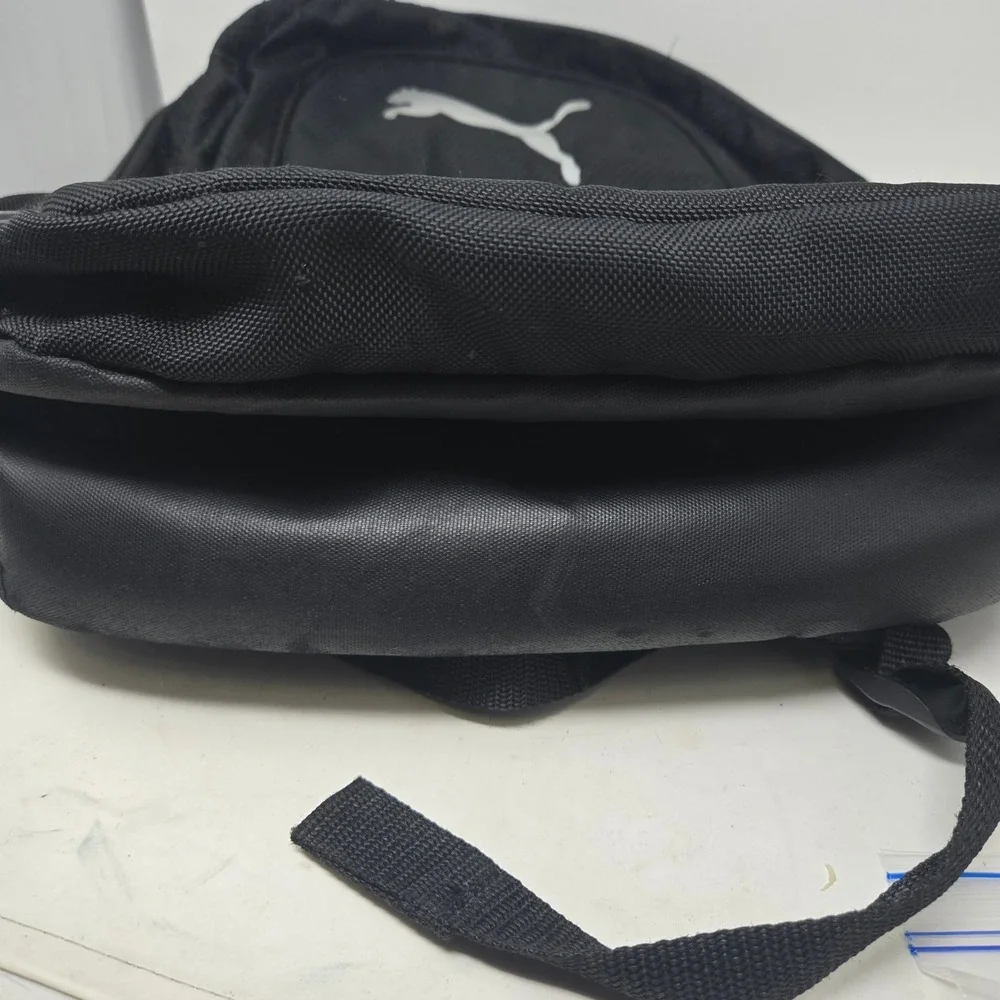 Puma‎ Black Backpack Silver Cat Logo Multi Pocket School Gym Travel Bag